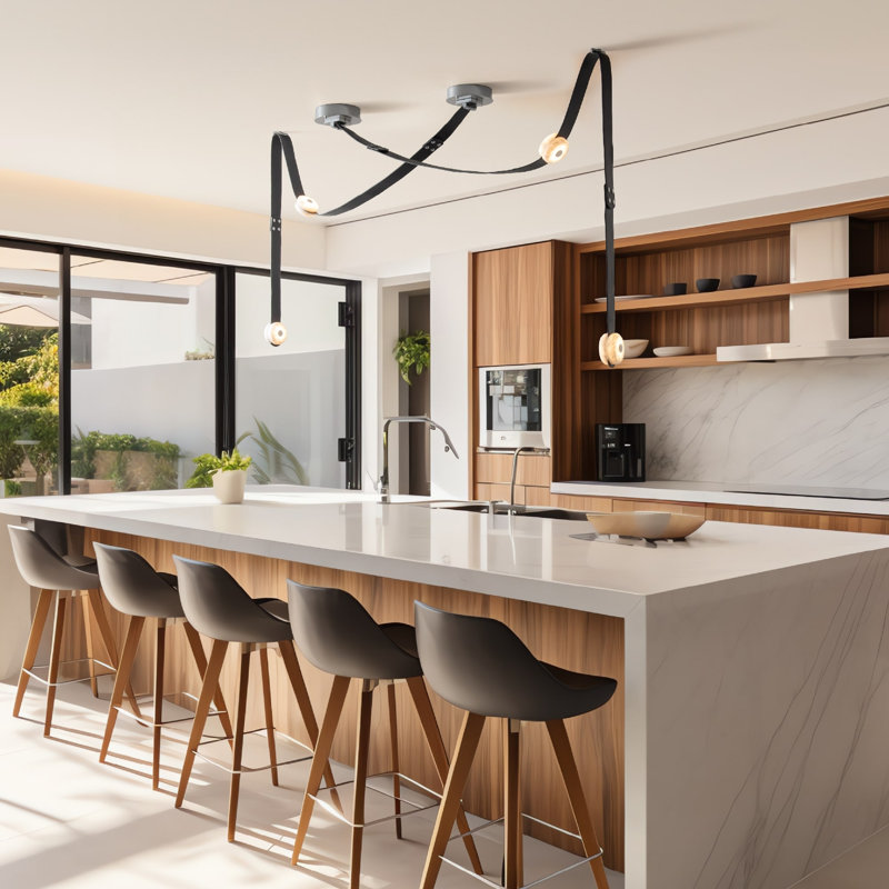 Snaps 1 - Light LED Pendant by Andy Morter, Black, White Leather