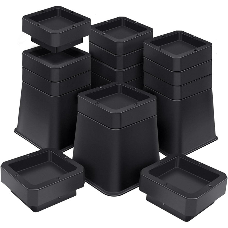 Lit surélevé 6 pouces robuste, élévation en hauteur 3，4，5，6 pouces, réglable contremarche pour meubles de table de chaise et pieds de bureau (paquet de 4, noir)