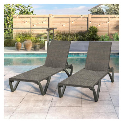 Set of 2 Adjustable Outdoor Chaise Lounges - All-Weather Wicker Poolside Chairs with Wheels for Patio & Deck