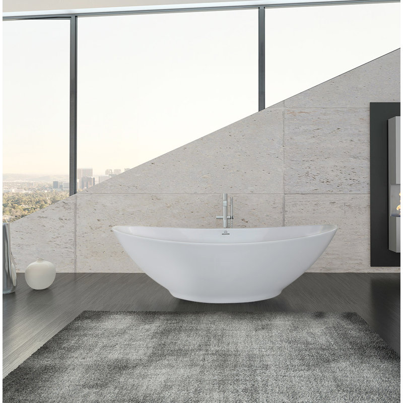 Logan 72'' x 38'' Soaking Solid Surface Bathtub, Glossy White, Polished Chrome