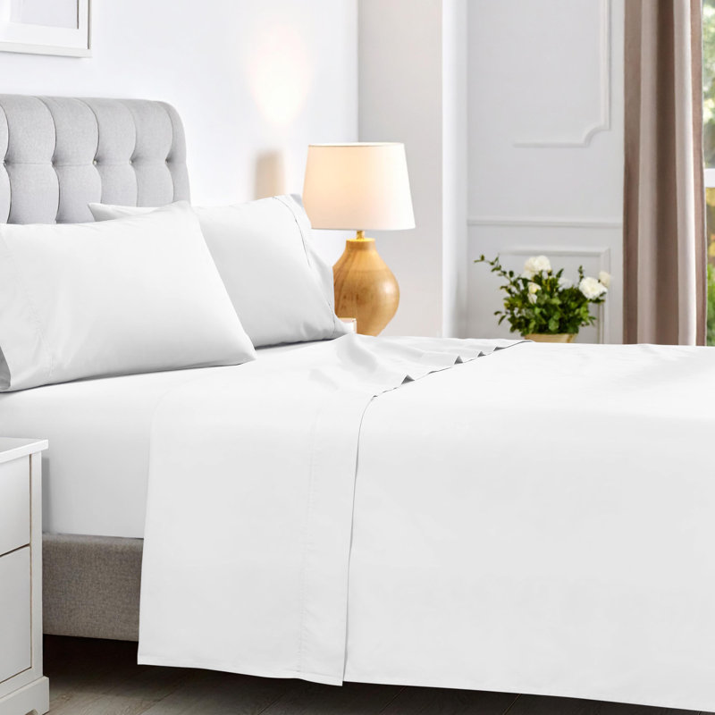 Ensemble de draps en mélange de coton 600 fils Superior, Ensemble de draps pour lit simple + drap-housse + , Blanc
