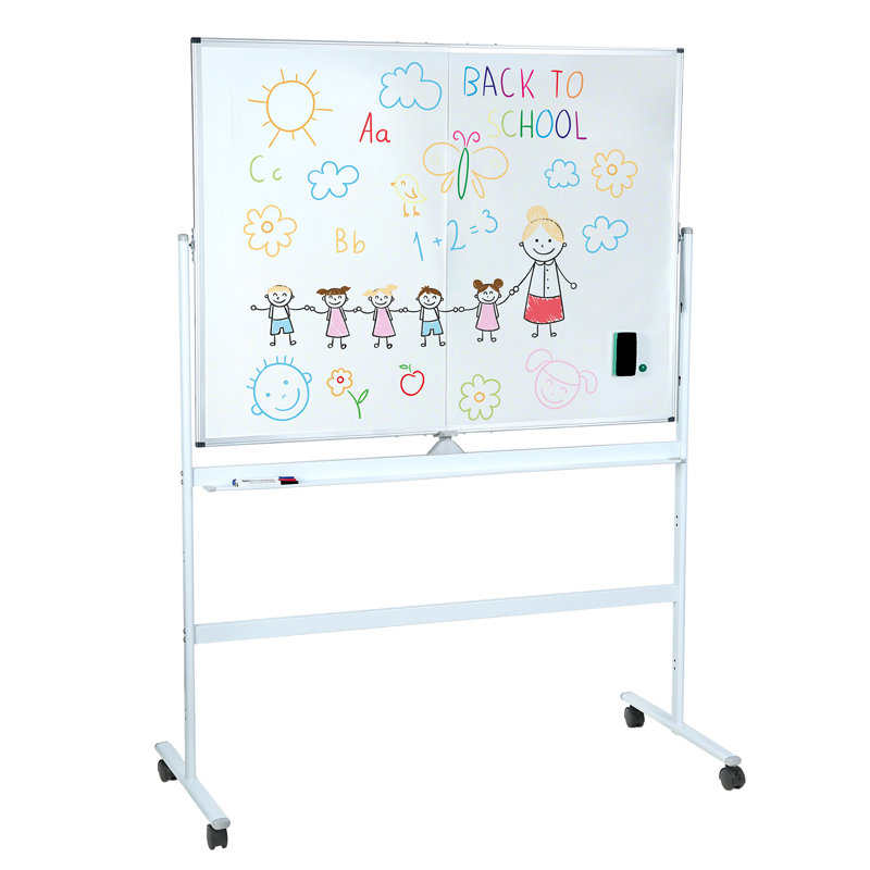 Tableau blanc mobile de 90 x 120 cm, tableau blanc roulant double face, tableau blanc magnétique plié, grand tableau effaçable à sec réversible, tableau effaçable mural