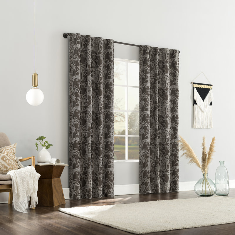 Rideau à motif cachemire 100% Pedra, Blanc perle, L 40 po x L 63 po