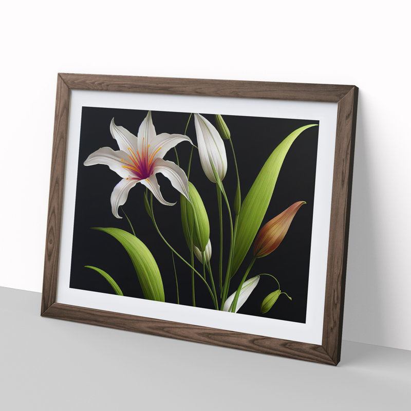 Flowing Lily Flowers - Single Picture Frame Print, 34cm H x 46cm W x 2cm D, Walnut Framed