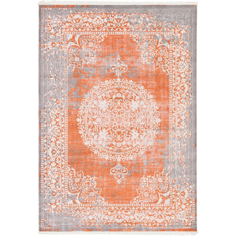Tapis orange à motif géométrique Pharaoh, Rectangle 4 pi x 6 pi