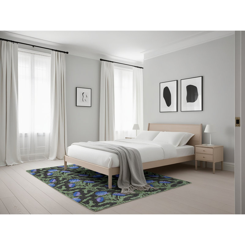 Tapis bleu foncé tissé à la machine, Rectangle 5 pi x 7 pi