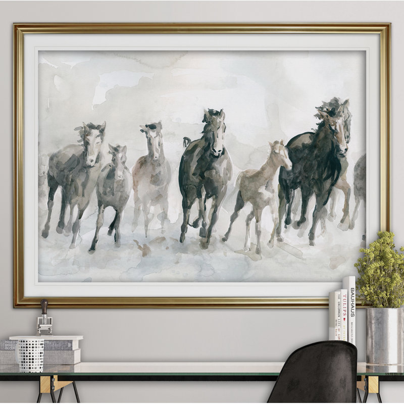 « running wild », reproduction de peinture à l’acrylique encadrée, Or, H 24 po x l 32 po x P 1,5 po