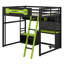 Lit mezzanine double avec bureau, tablettes de rangement et lumières DEL, lit mezzanine en bois avec ports USB et panneau perforé-1812795126