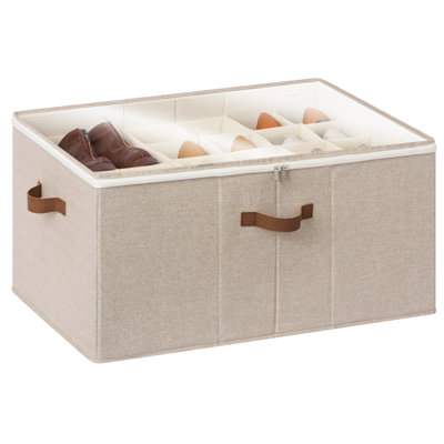 24 Pairs Fabric Shoe Organizer with Clear Cover, Extra Large Shoe Storage Bins with Adjustable Dividers for Closet