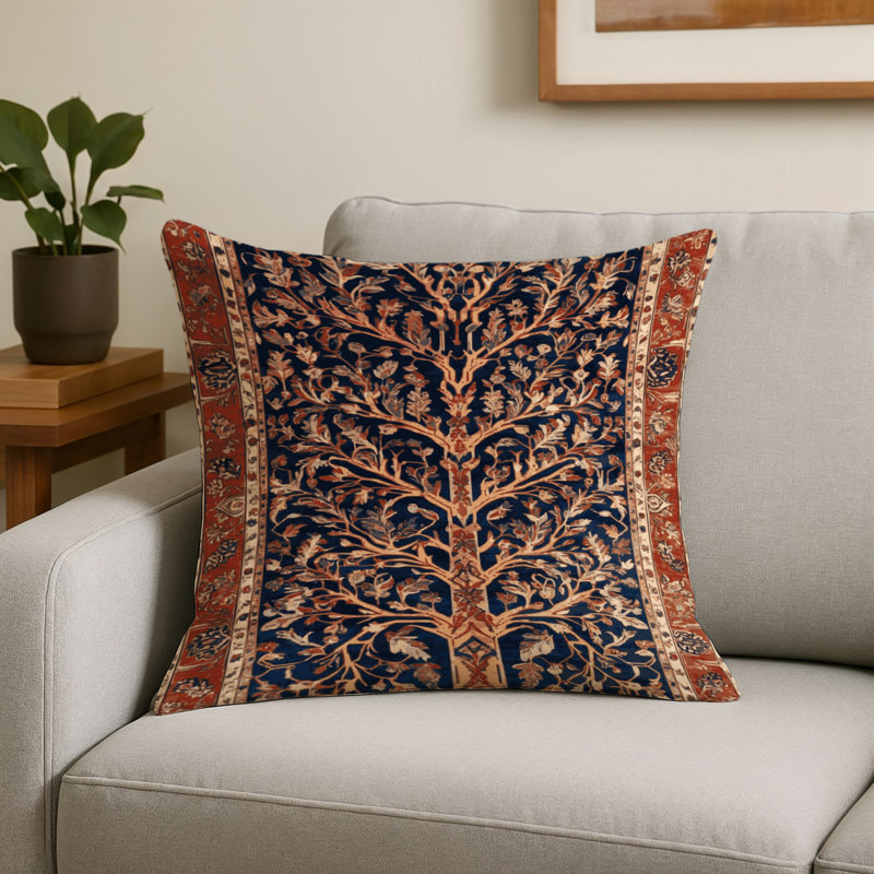 Coussin décoratif intérieur et extérieur Tabriz, Brun oriental - 1096, Carré 20 po