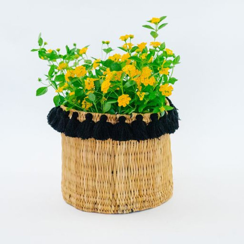 AtelierBOEMIA Straw Decorative Basket, Black