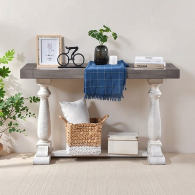 Modern Farmhouse Sofa Table Antique Finishing Rustic Look Distressed Design for Living Room Entryway