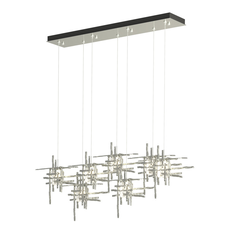 Tura 7-Light Glass Rectangular Pendant, 30" - 130", Seeded Clear, Sterling