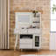 Bureau de meuble-lavabo moderne blanc avec lumières à DEL tricolores, position d'armoire réglable, compartiments de tiroir et éclairage de port intégré, armoire latérale, cloisons,