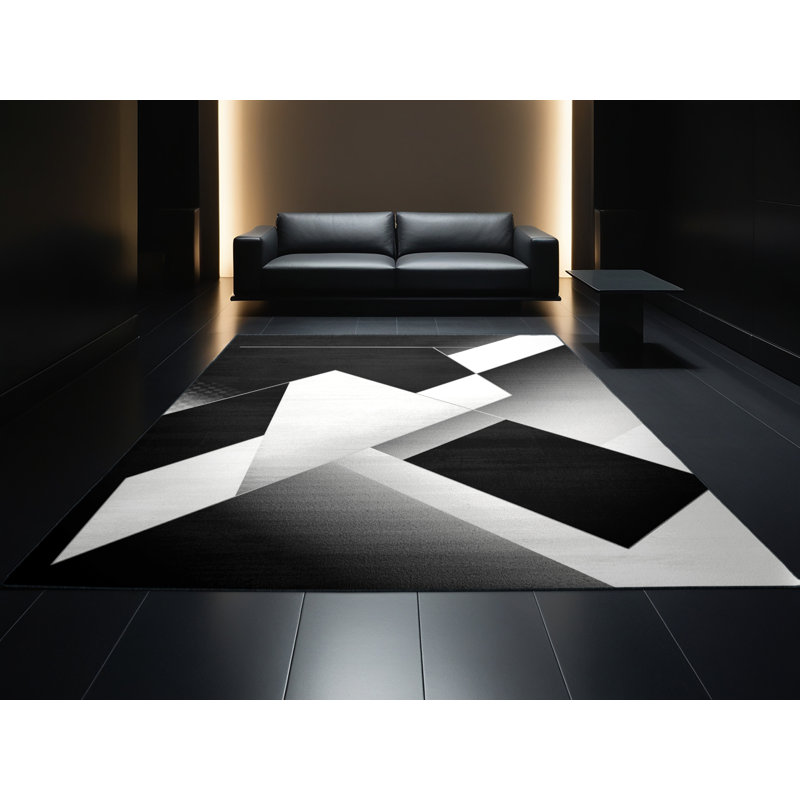 Tapis damier moderne et contemporain lavable à la machine en noir - reliure noire, Carré 4 pi