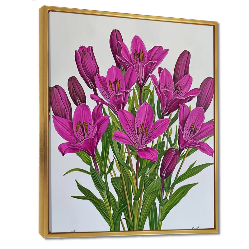 Illustration de fleur d'orchidée rose - Orchidée murale, salon, H 20 po x l 12 po, Cadre flottant doré, bois massif