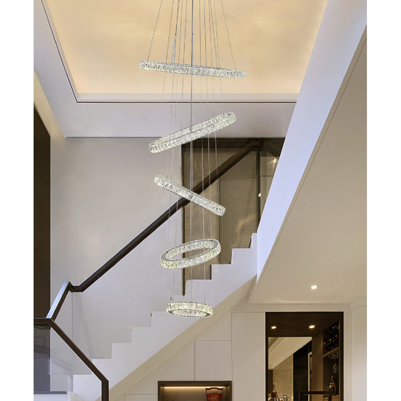 13-Light Chrome LED Chandelier With Five Crystal Rings