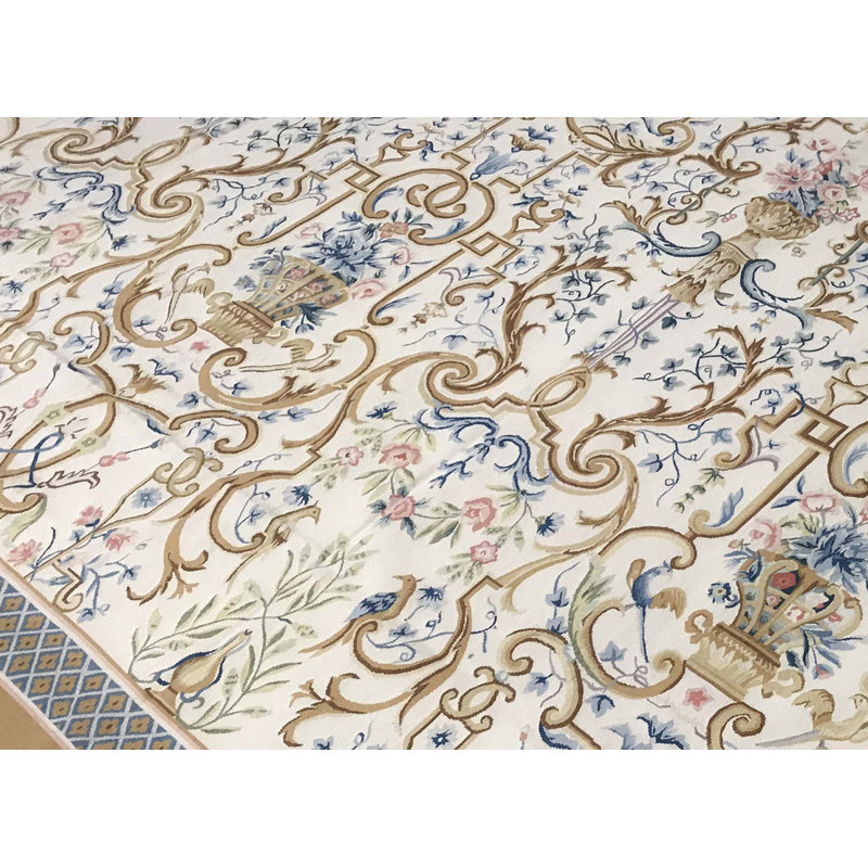 Hand-Knotted High-Quality Ivory and Gold Area Rug