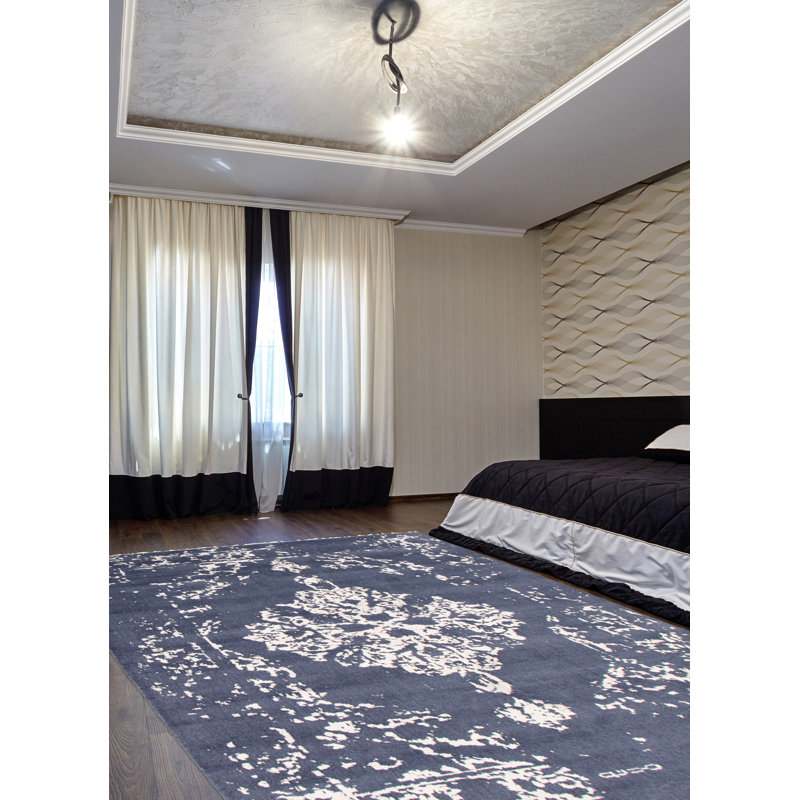 Tapis oriental bleu / blanc Lemuel, Rectangle 4 pi 6 po x 6 pi 8 po