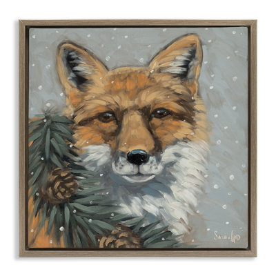Fox with Snowy Pinecones Canvas Wall Art by Sara G. Designs