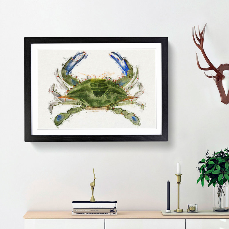 Green and Blue Crab by J.E. De Kay - Picture Frame Painting Print on MDF, 36cm H x 48cm W x 2cm D, Black Framed