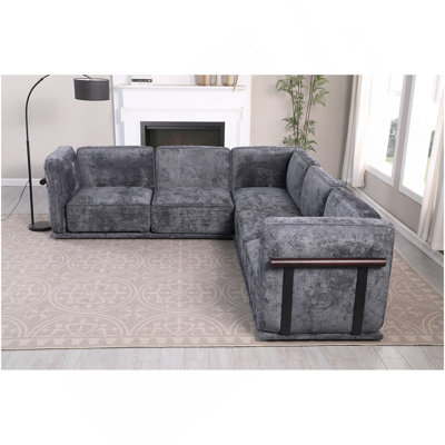 Canapé modulaire à la mode de 120 po avec cadre en fer et chenille gris foncé, idéal pour le salon
