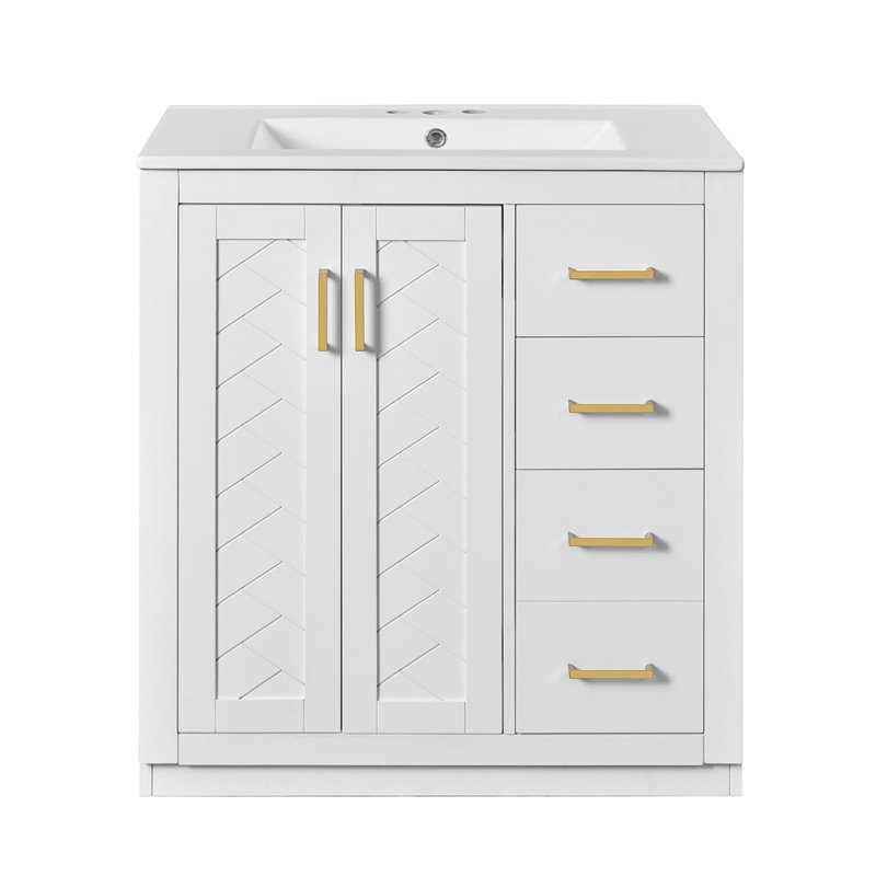 Ensemble de meuble-lavabo 30 po avec lavabo en céramique, ensemble de meuble-lavabo autoportant avec 3 tiroirs et portes à fermeture douce