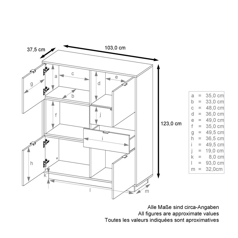 Highboard Mcclung, Concrete-coloured, Yes