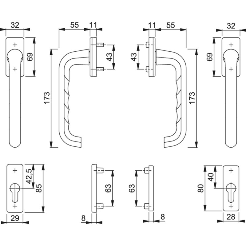 Handle Set With Escutcheon For Tilt/Slide Doors5, Sliver