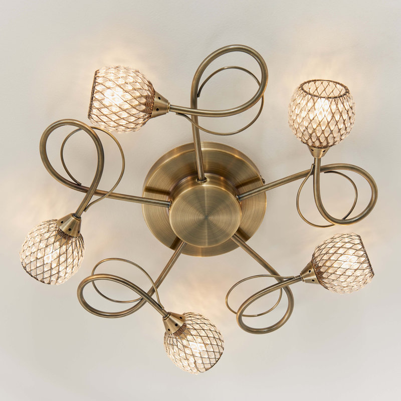 Coven Glass Semi Flush Mount, Antique Brass