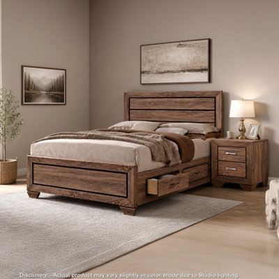Ensemble de chambre à coucher California King, rangement, brun, ensemble de 2 pièces avec table de chevet