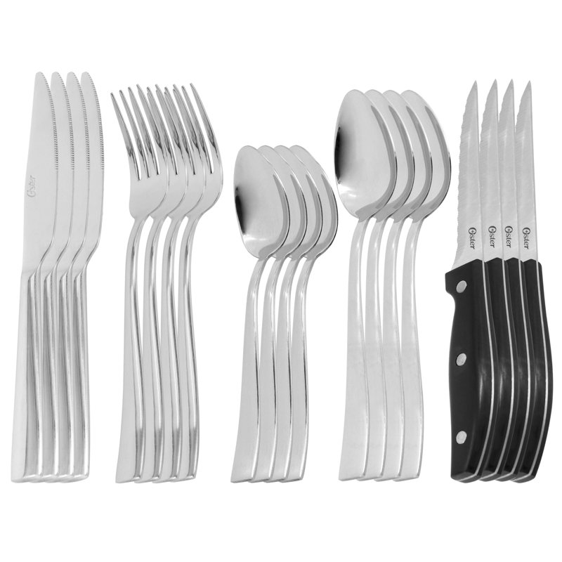 Ensemble de couverts 20 pièces avec couteaux à steak Oster Stonington en acier inoxydable poli