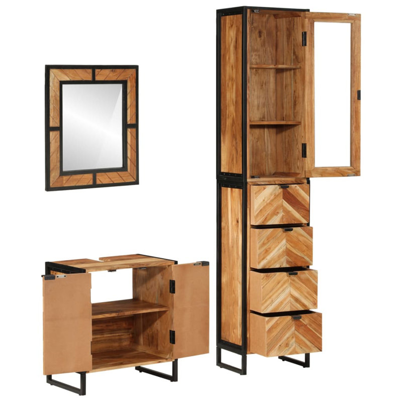 Glass and Solid Wood Bathroom Storage Furniture Set