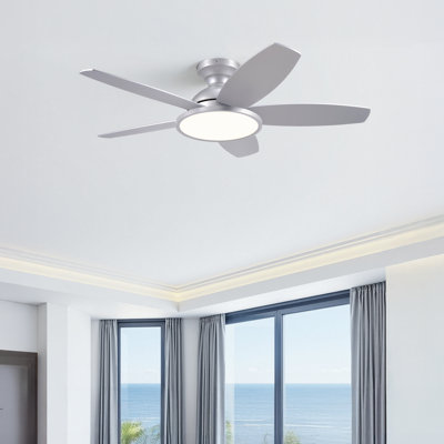 Low Profile 42" 5 - Blade Flush Mount Small Room Ceiling Fan with LED Light and Remote