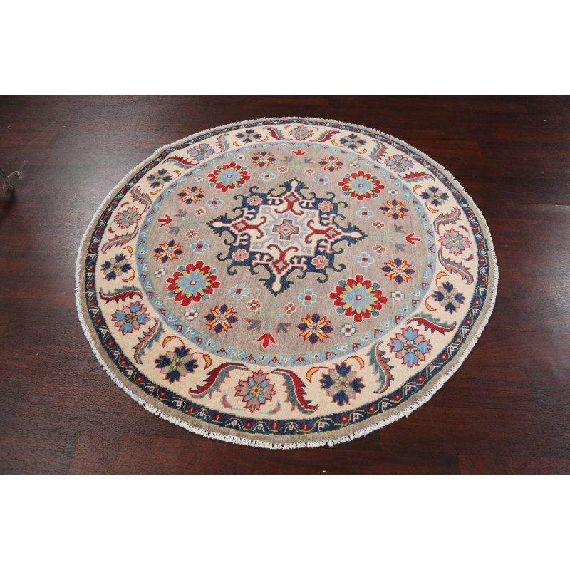 Tapis unique en laine noué à la main 4 pi 10 po gris / beige nouvel âge