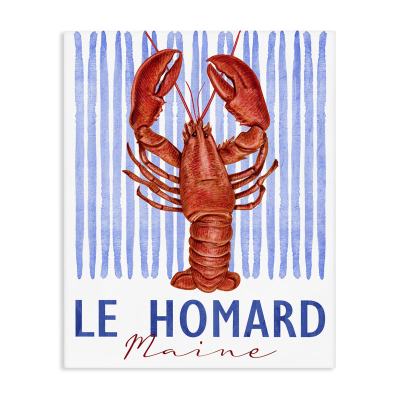 Toile à rayures Le Homard, conception par Kim Allen, H 20 po x l 16 po