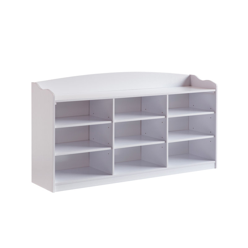Banc à chaussures blanc avec neuf tablettes de rangement - Organisateur de vestibule pour 18 paires de chaussures