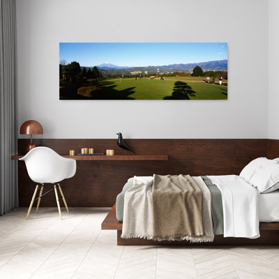 Group Of People Playing In A Golf Course With Mountains In The Background, Mt Fuji, Japan Abstract Contemporary Landscape Mountain Wall Art