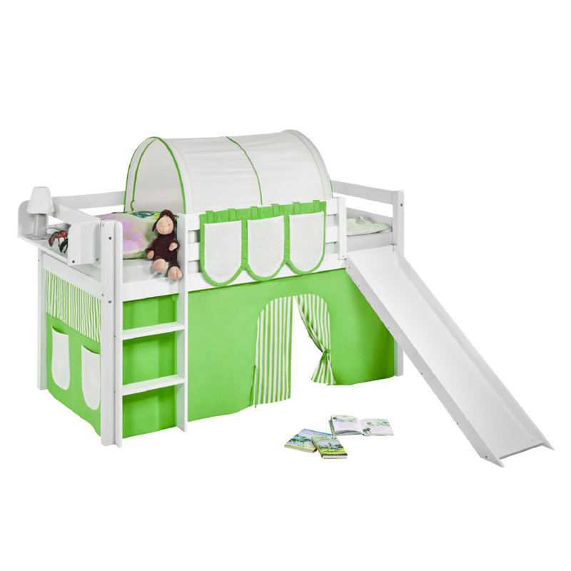 Basic Kids Loft Bed, Green / Beige, UK Single (90 x 190cm)