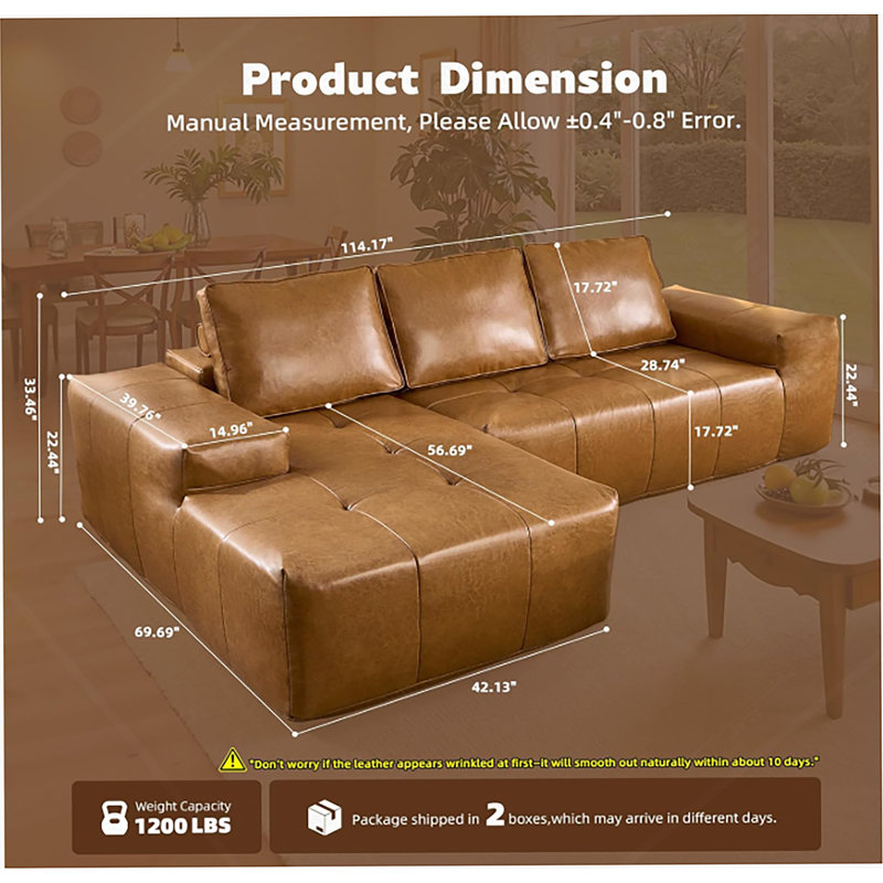 Boneless Cloud Sectional Sofa With Chaise, Deep Seat L-Shaped Modular Design, No Assembly Required For Effortless Setup.