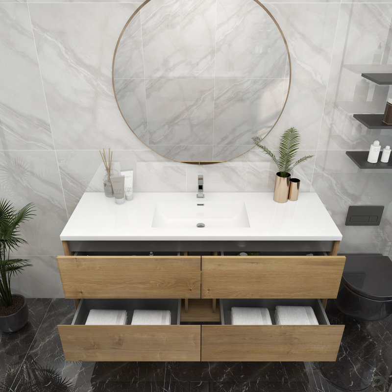 60'' Single Bathroom Vanity with Acrylic Top, Teak Oak