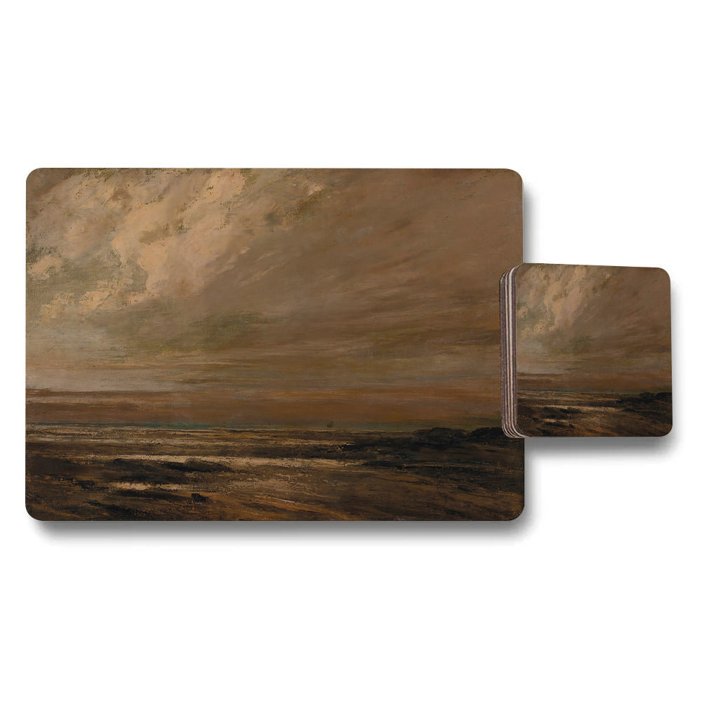 Moody Brown Landscape Placemats Coasters Set With Seascape