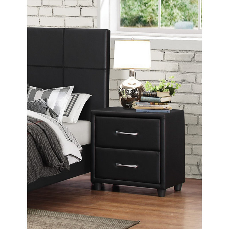 Contemporain durable en similicuir noir recouvrant la table de chevet 1pc