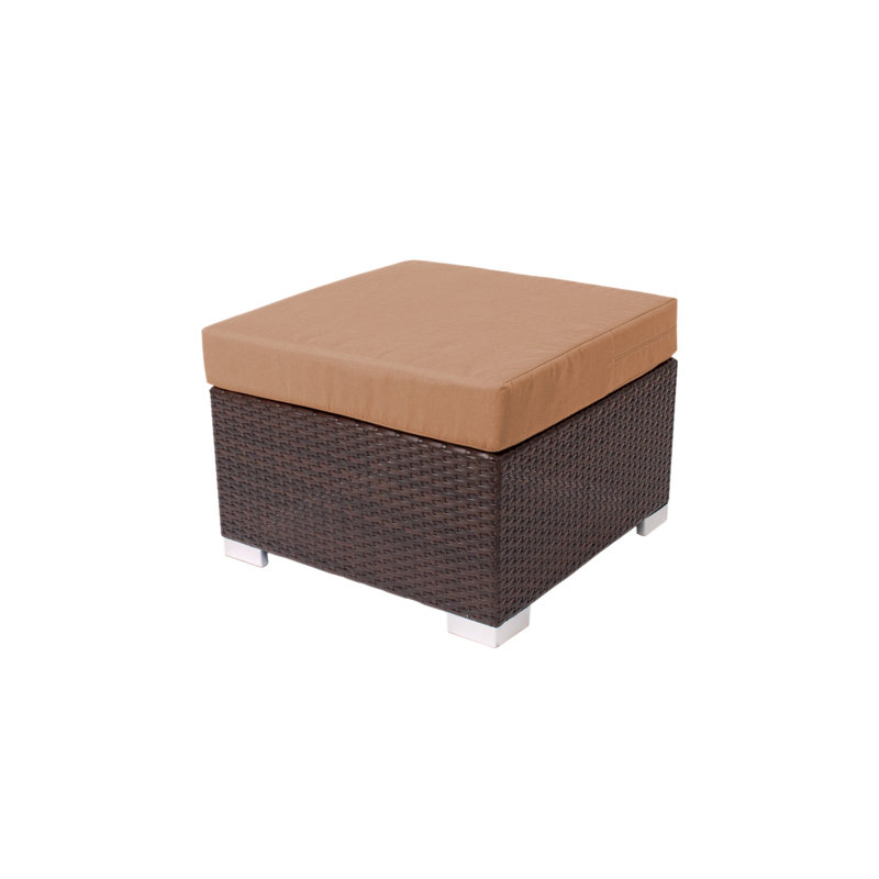 Repose-pieds d'extérieur en osier avec coussin Sunbrella, Brun clair