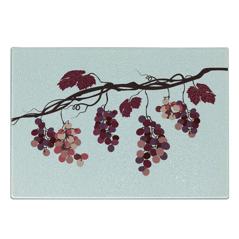 Fruit Tempered Glass Cutting Board Vine Colours Grape Branch Art Dark Fuchsia and Dark Mauve