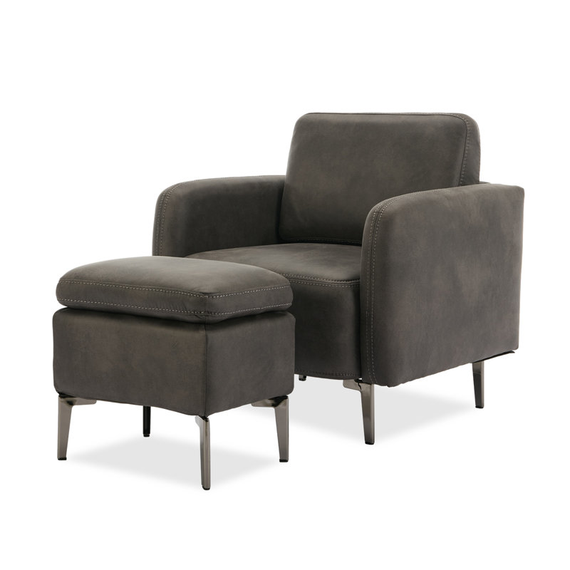 Gutha 31.2'' Wide Faux Leather Accent Chair with Ottoman, Gray Faux Leather