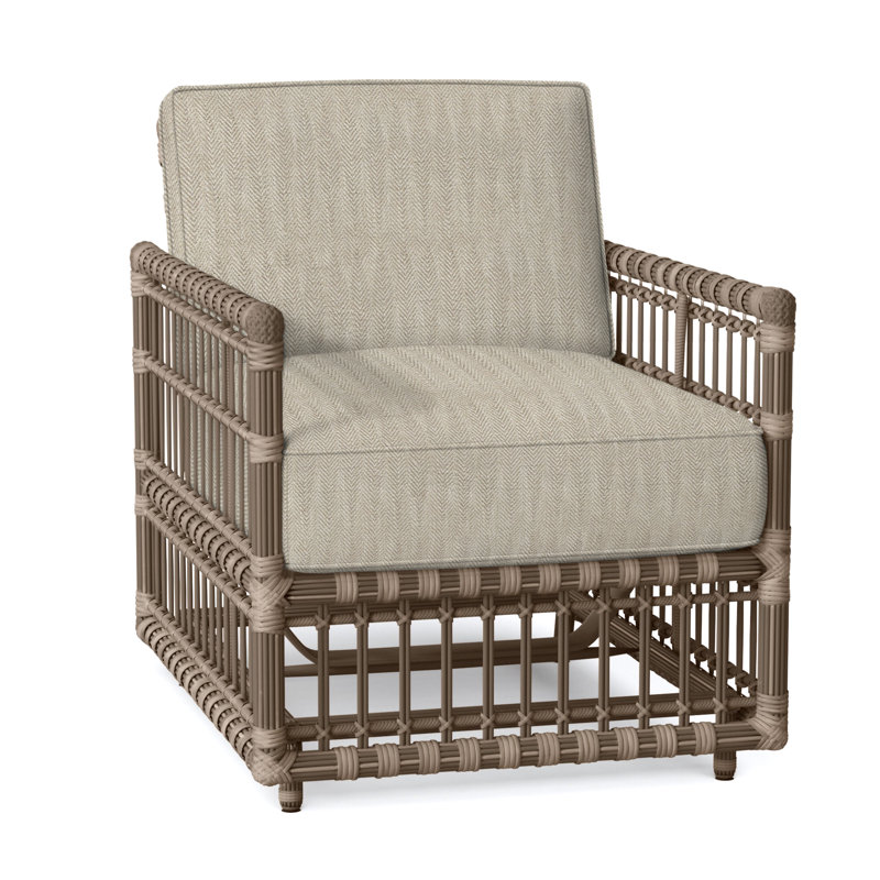Newport N-Dura Resin Wicker Outdoor Woven Spring Lounge Chair, No Welt, Newport #66 Burlap, Herringbone Sand