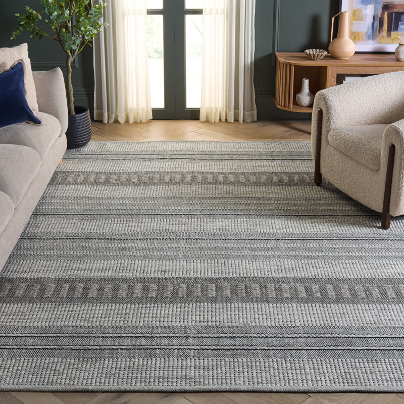 Tapis rayé en laine / coton Khyon, Rectangle 8 pi x 10 pi