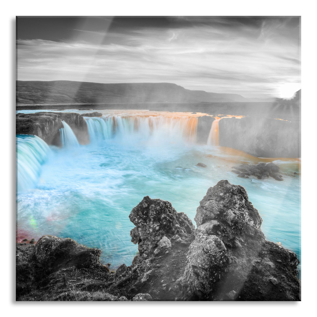 Glasbild Goðafoss bei Sonnenuntergang