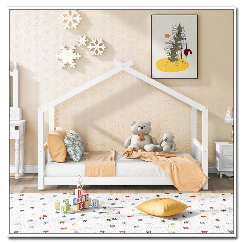 House Platform Bed with Two Drawers, Twin, White